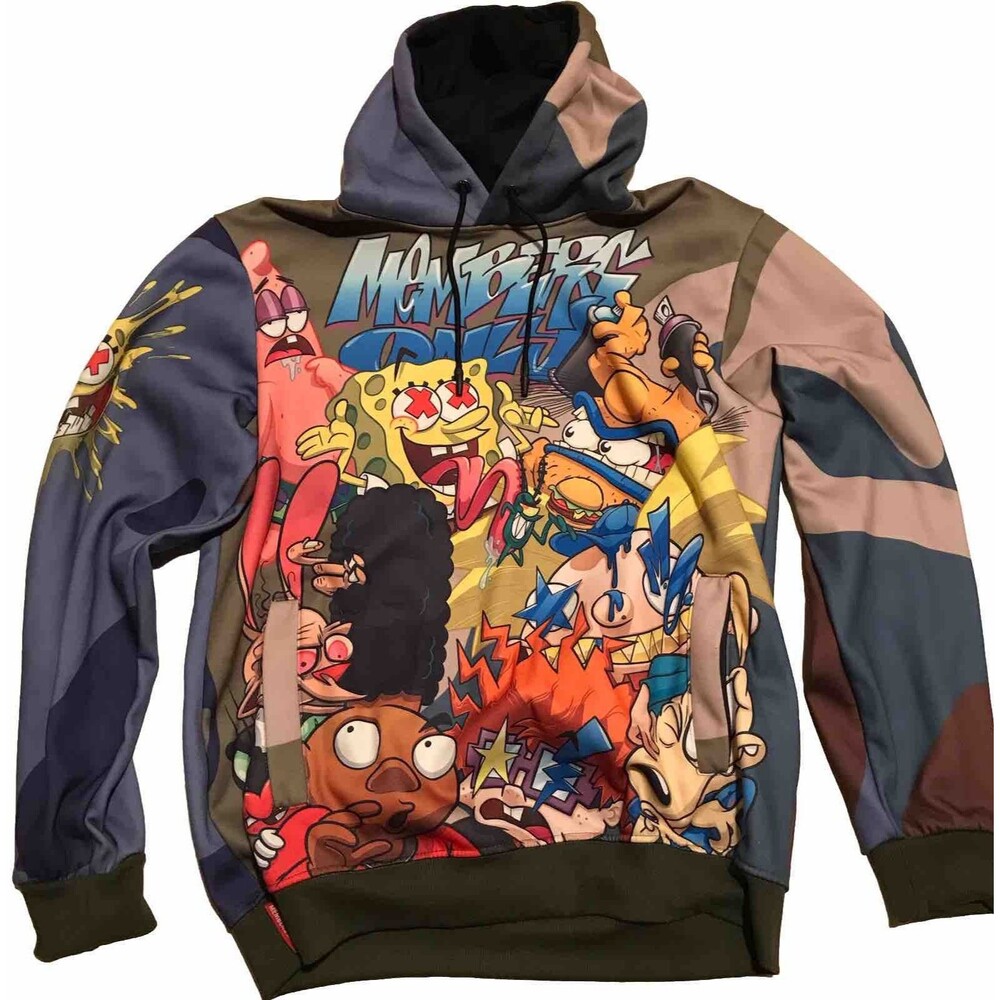 Nickelodeon Members Only Pullover AOP Hoodie Mens M SpongeBob Arnold Rugrats